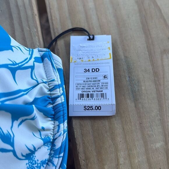 NWT Shade & Shore 34DD Push-Up Knot Detail Blue Floral Bikini Top Tropical - Picture 6 of 7